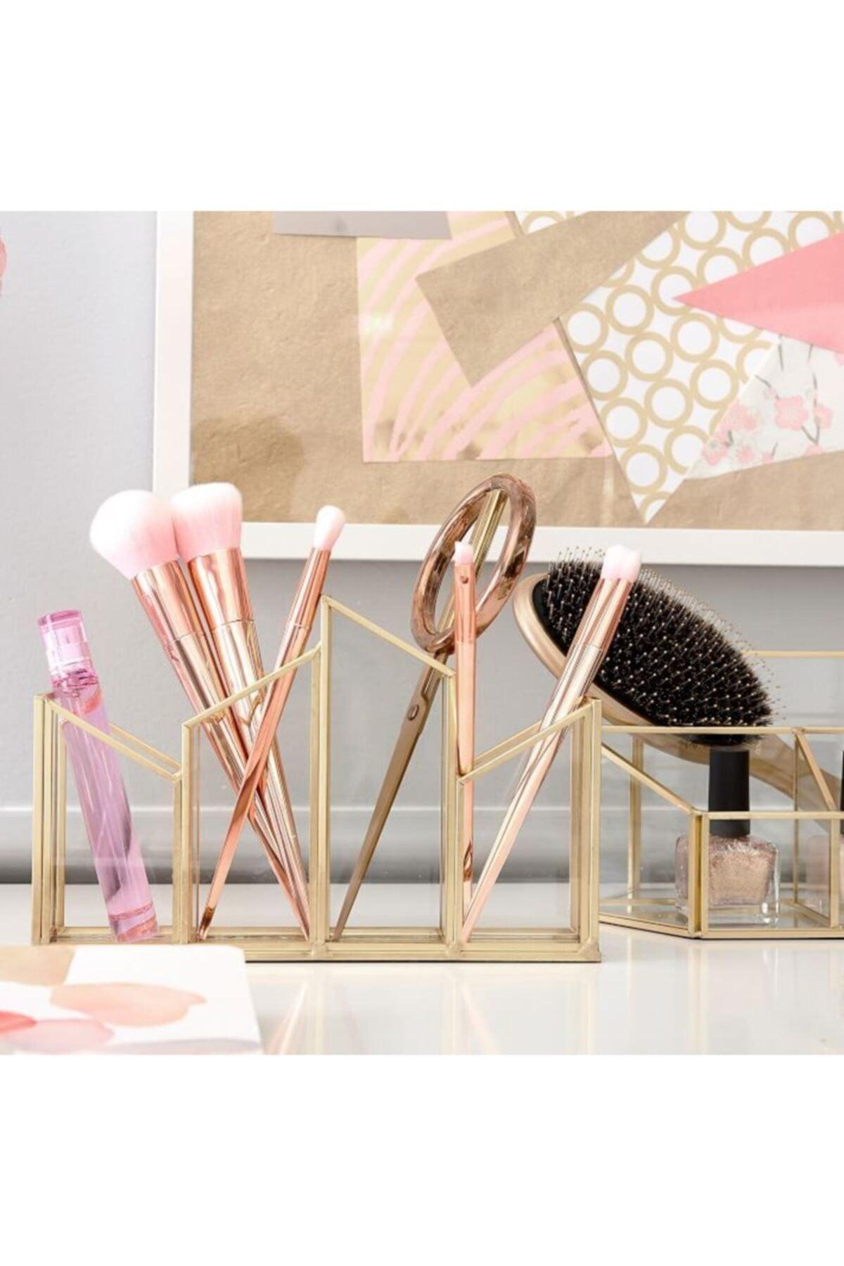 Asymmetric Glass Gold Brush Holder Organizer - Swordslife