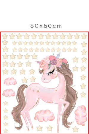 Aves Unicorn And Stars Kids Baby Room Sticker Set Wall Sticker Foil Adhesive - Swordslife