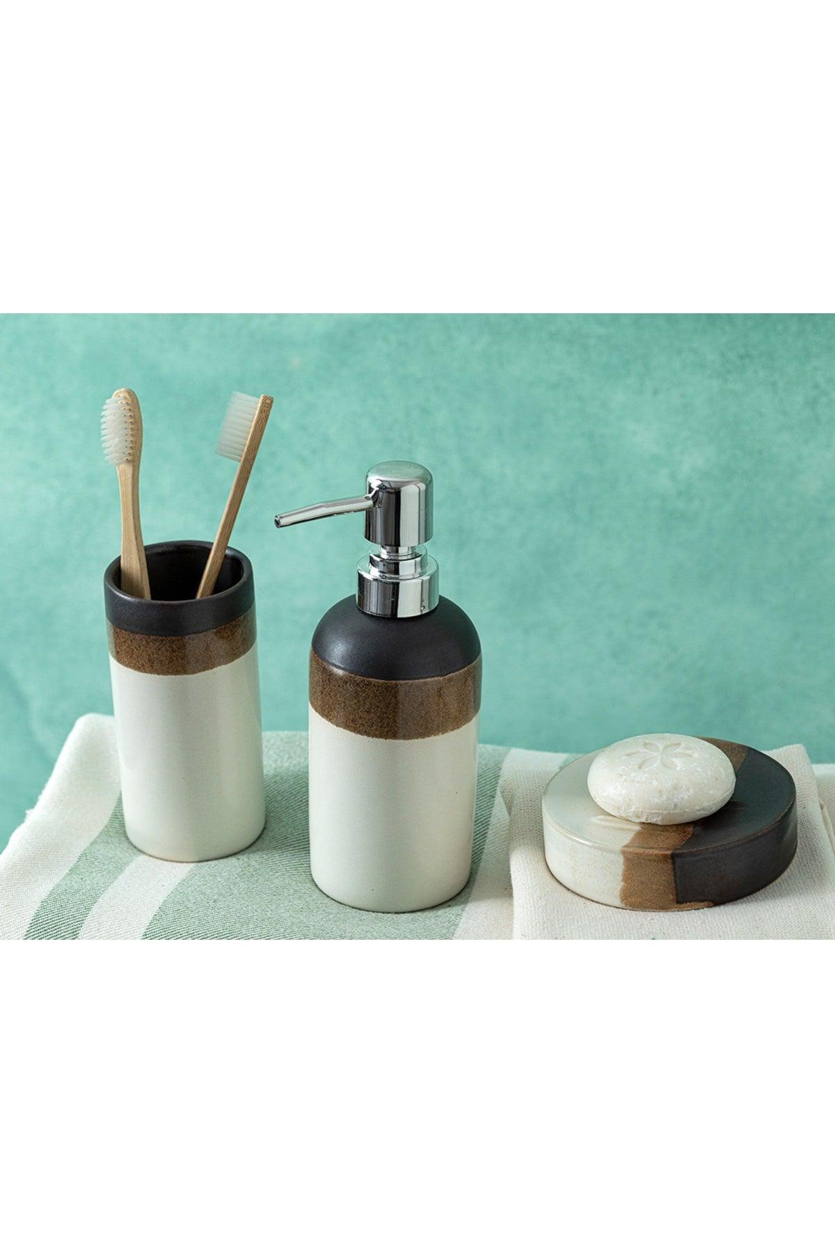 Avier 3 Pcs Bathroom Set 7x7x18+7x7x12+10x10x2,5cm Brown - Swordslife