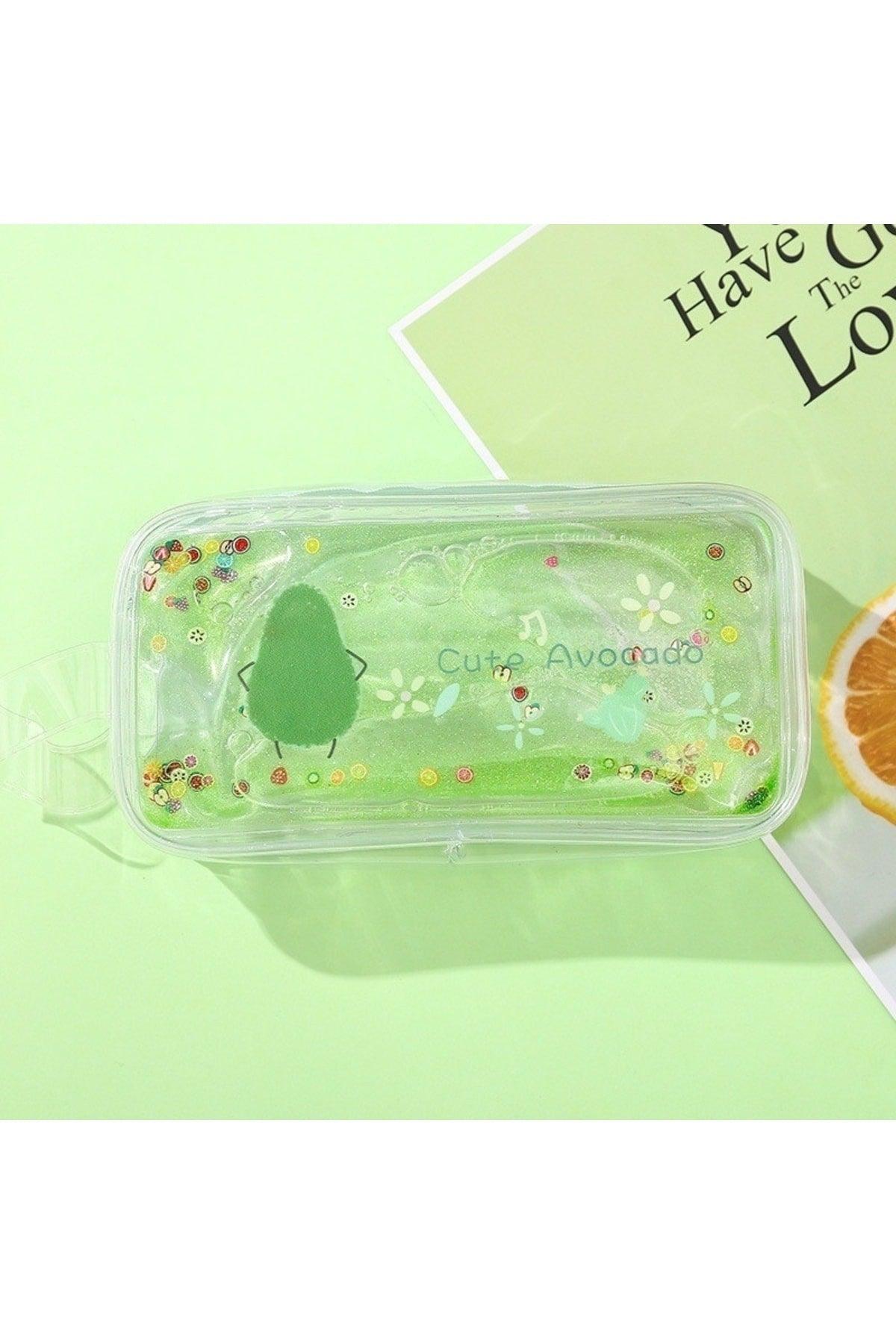 Avocado Glittery Transparent Pencil Case