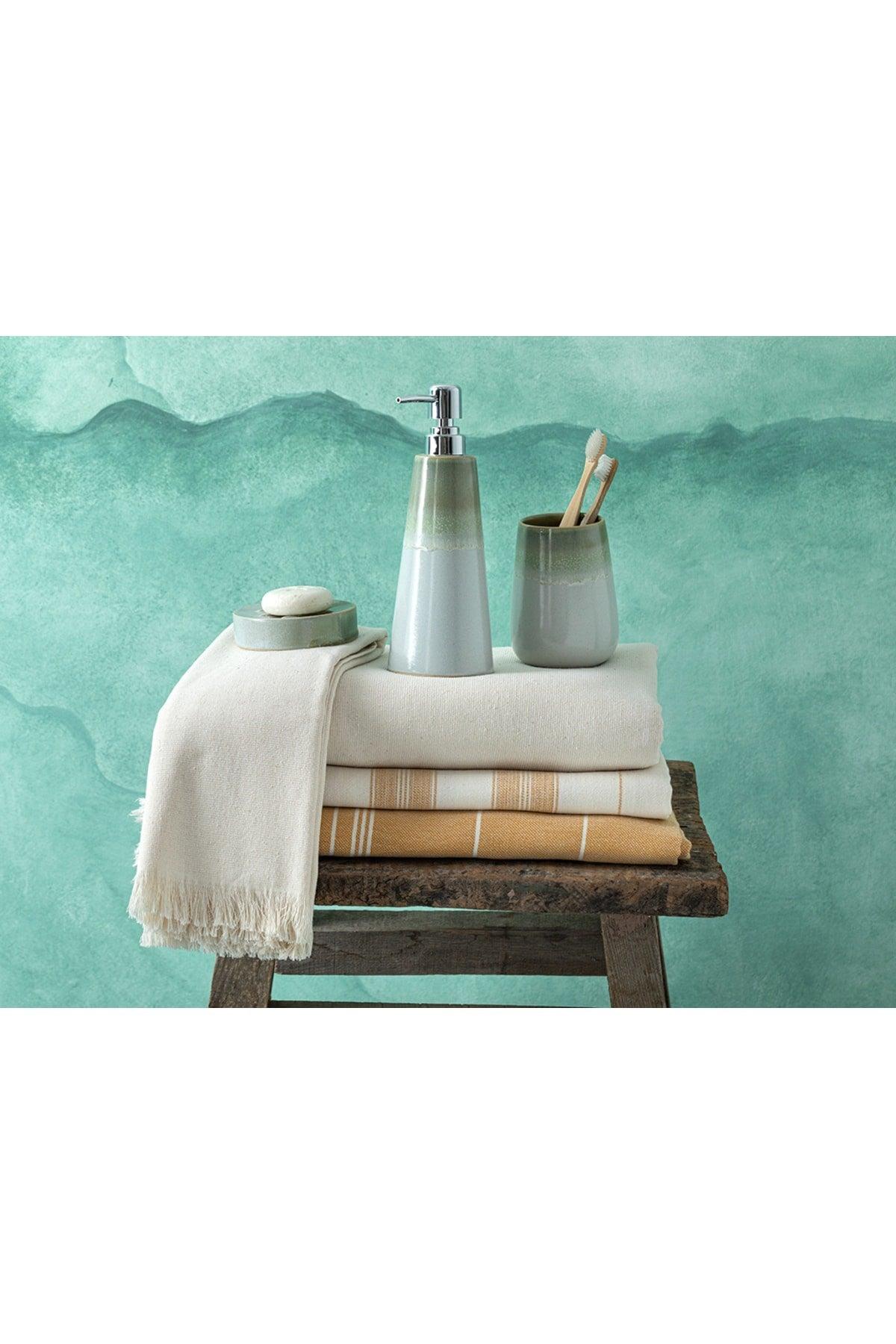 Axel 3 Pcs Bathroom Set 9x9x23+9x9x12+10x10x2,5cm Green - Swordslife