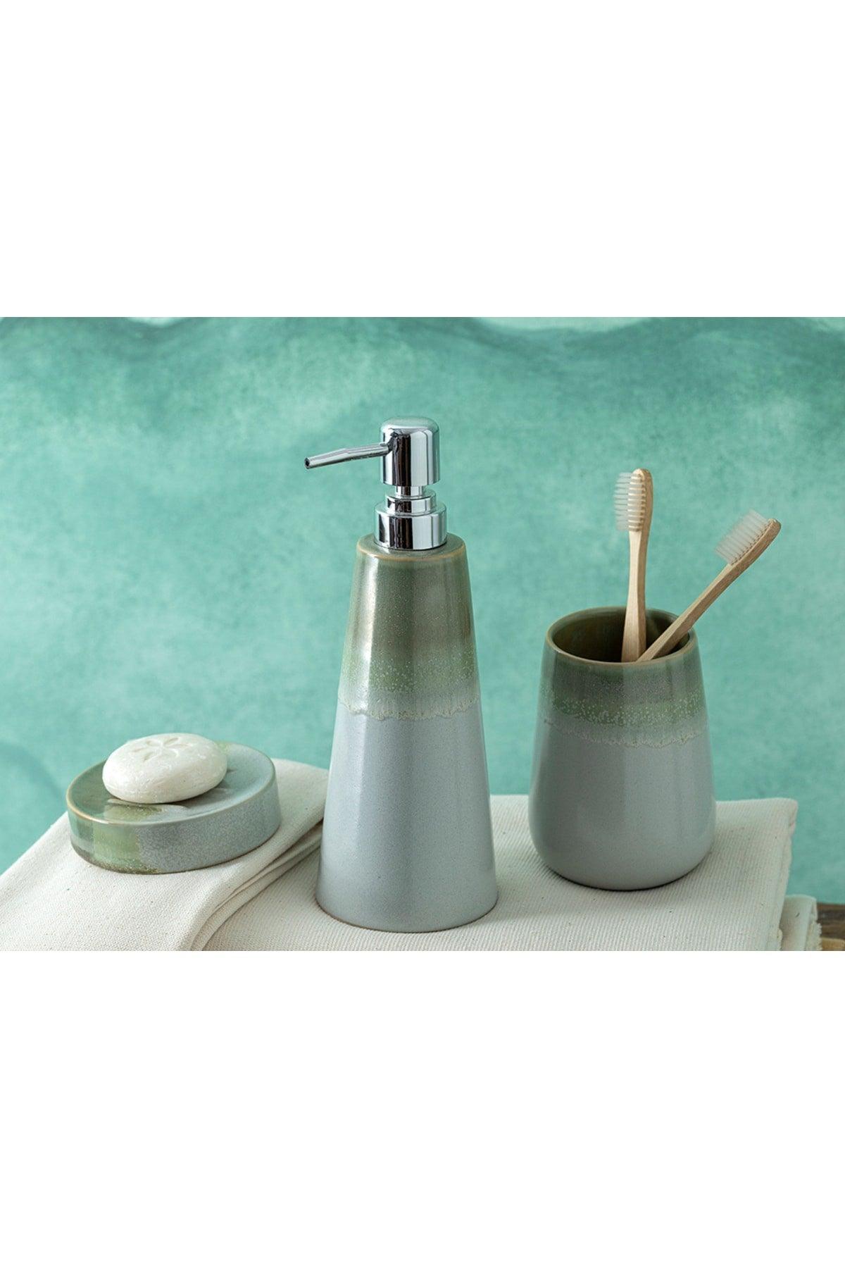 Axel 3 Pcs Bathroom Set 9x9x23+9x9x12+10x10x2,5cm Green - Swordslife