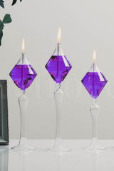 Footed Diamond Glass Oil Lamp 3' Set Oil Lamp Purple - Swordslife