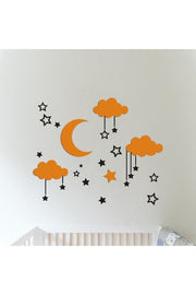 Wooden Sky Composition Wall Decor For Baby Room Orange-black - Swordslife