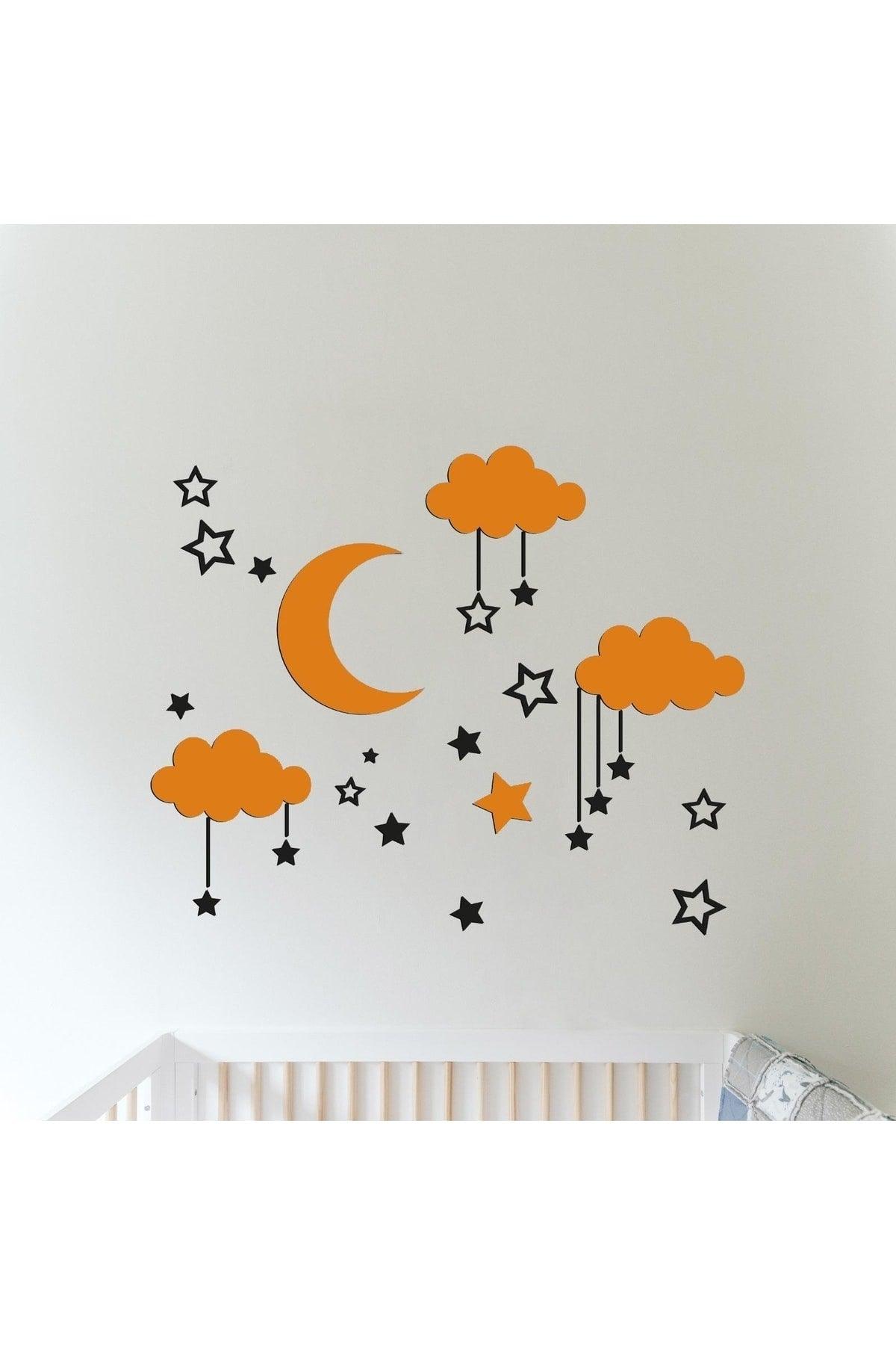Wooden Sky Composition Wall Decor For Baby Room Orange-black - Swordslife