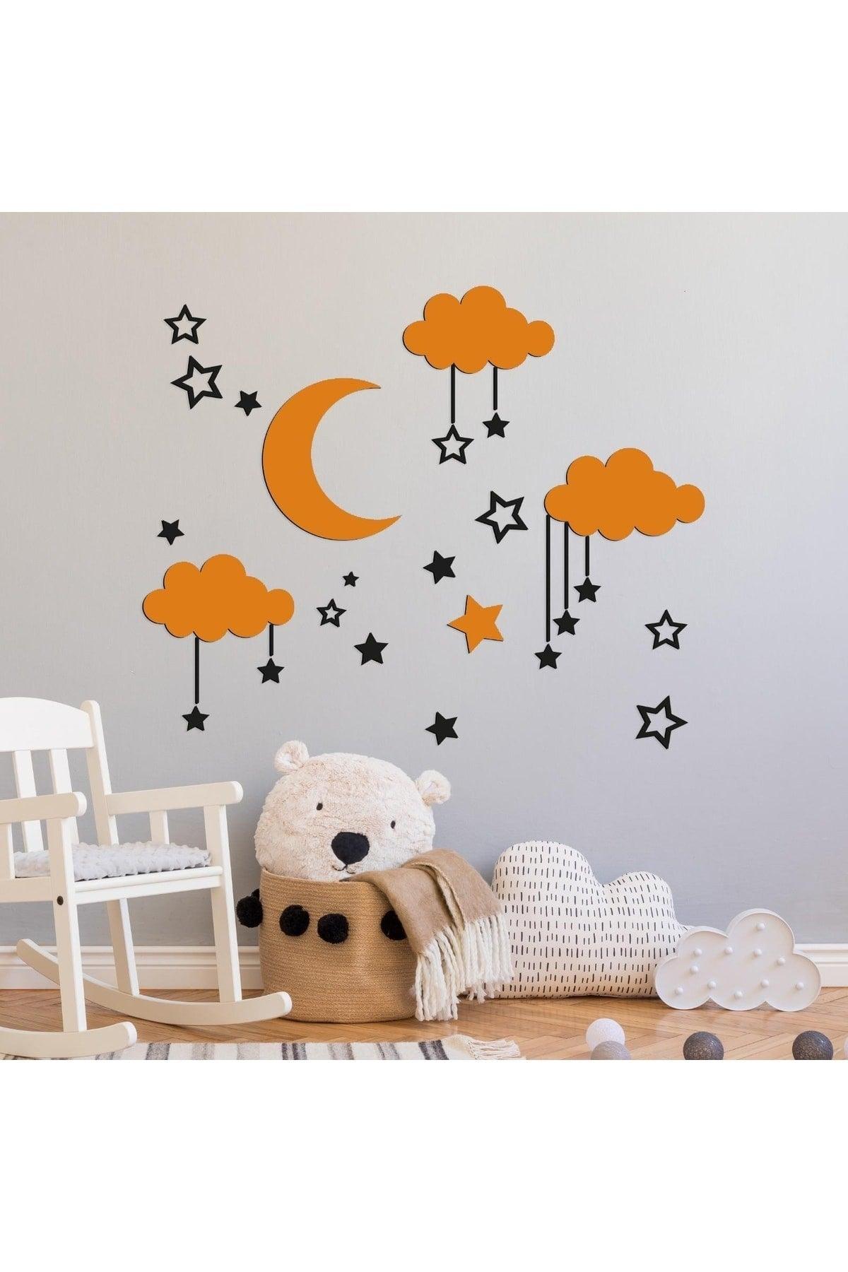 Wooden Sky Composition Wall Decor For Baby Room Orange-black - Swordslife