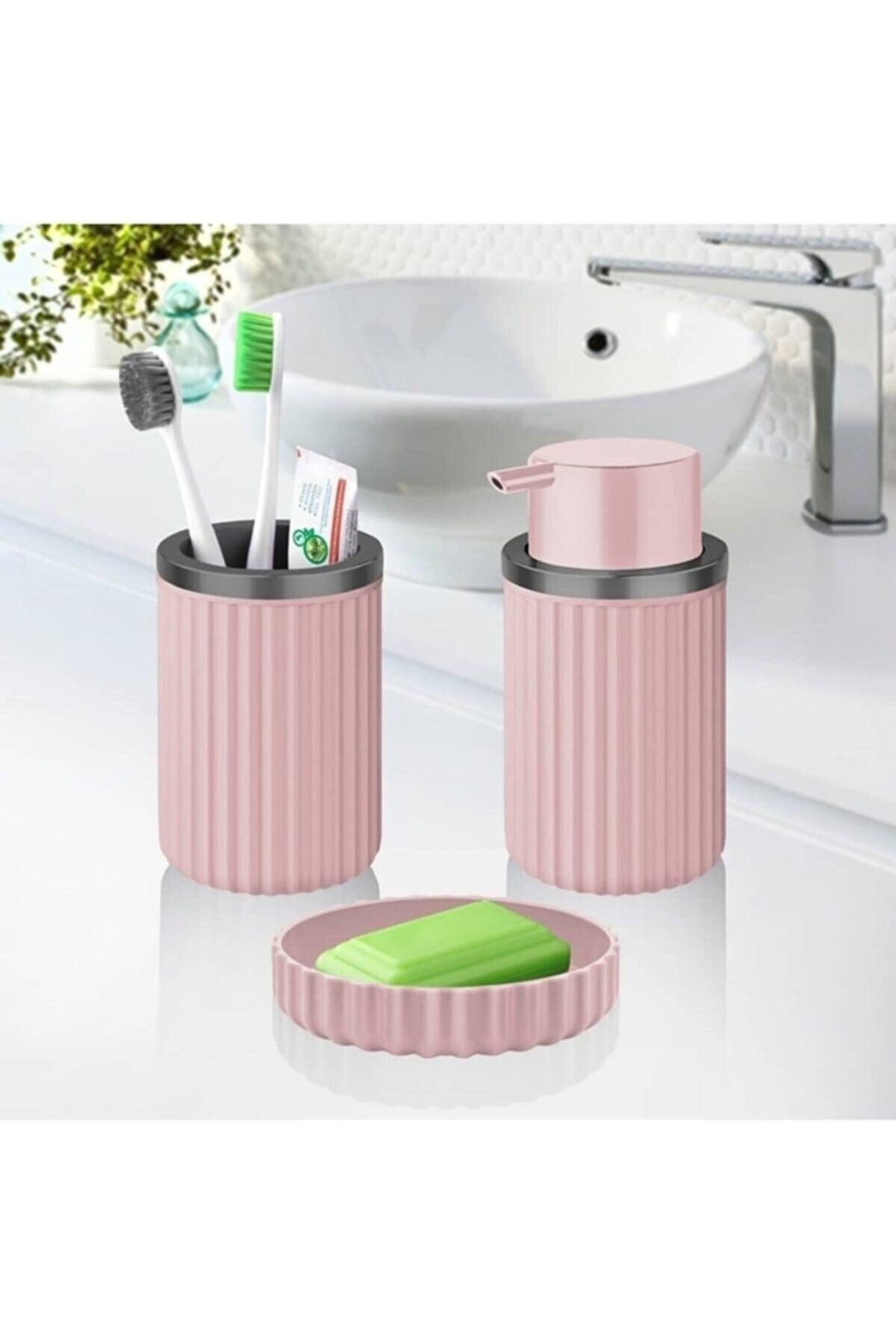 Badezimmer Set Zahnbürste flüssige Seife feste Seife Set Pink mit 3 - Swordslife