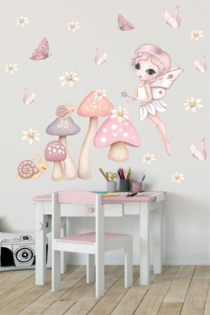 Garden Fairy Butterfly Daisy Kids Room Wall Sticker Set - Swordslife