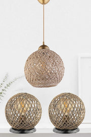 Balle Pendant Ball Chandelier And 2 Globe Lampshade Jute Beige Table Lamp - Swordslife