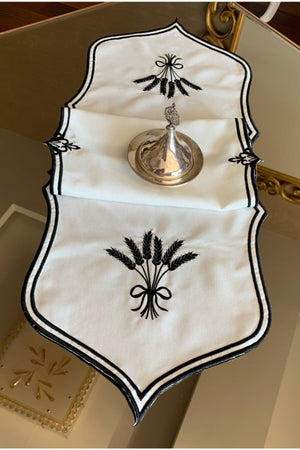 Başak Sırma Embroidered Runner 32*130 Cm Ecru-black - Swordslife