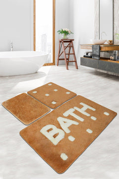 Set of 3 antibacterial bathroom rugs with non-slip backing, 18-30mm pile