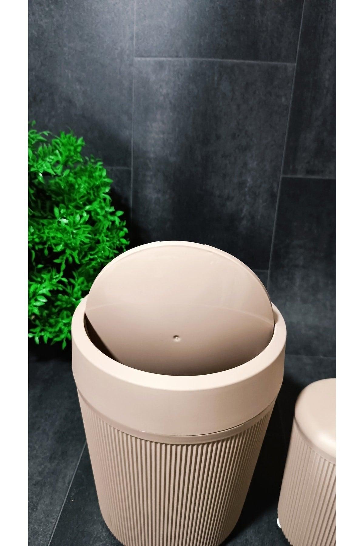 Bathroom Dustbin Wc Toilet Brush Acrylic Set of 2 Brown - Swordslife