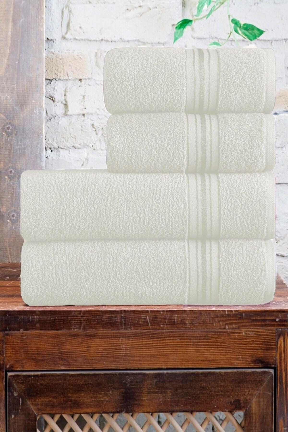 Bath Towel Set Hand Face Body Towel 4 Pieces Extra Soft Towel Set Cream - Swordslife