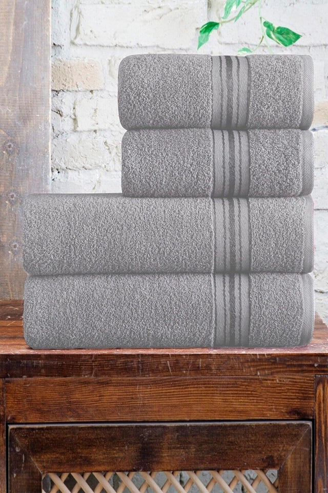 Bath Towel Set Hand Face Body Towel 4 Pieces Extra Soft Towel Set Gray - Swordslife