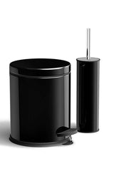 Bathroom Accessory Set 5 Liter Set 3 Liter Pedal Dustbin Wc Brush Black - Swordslife