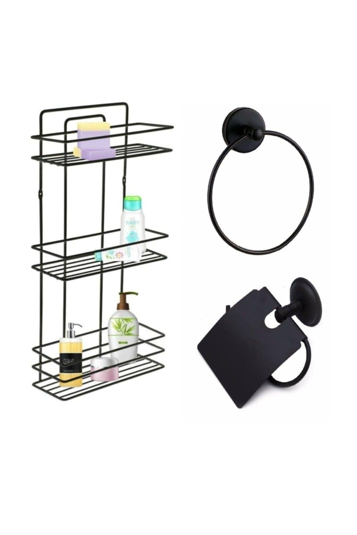 Bathroom Accessory Set of 3 Black , Lifetime Stainless Corner Shower Shelf Shampoo Holder Black T-03 - Swordslife