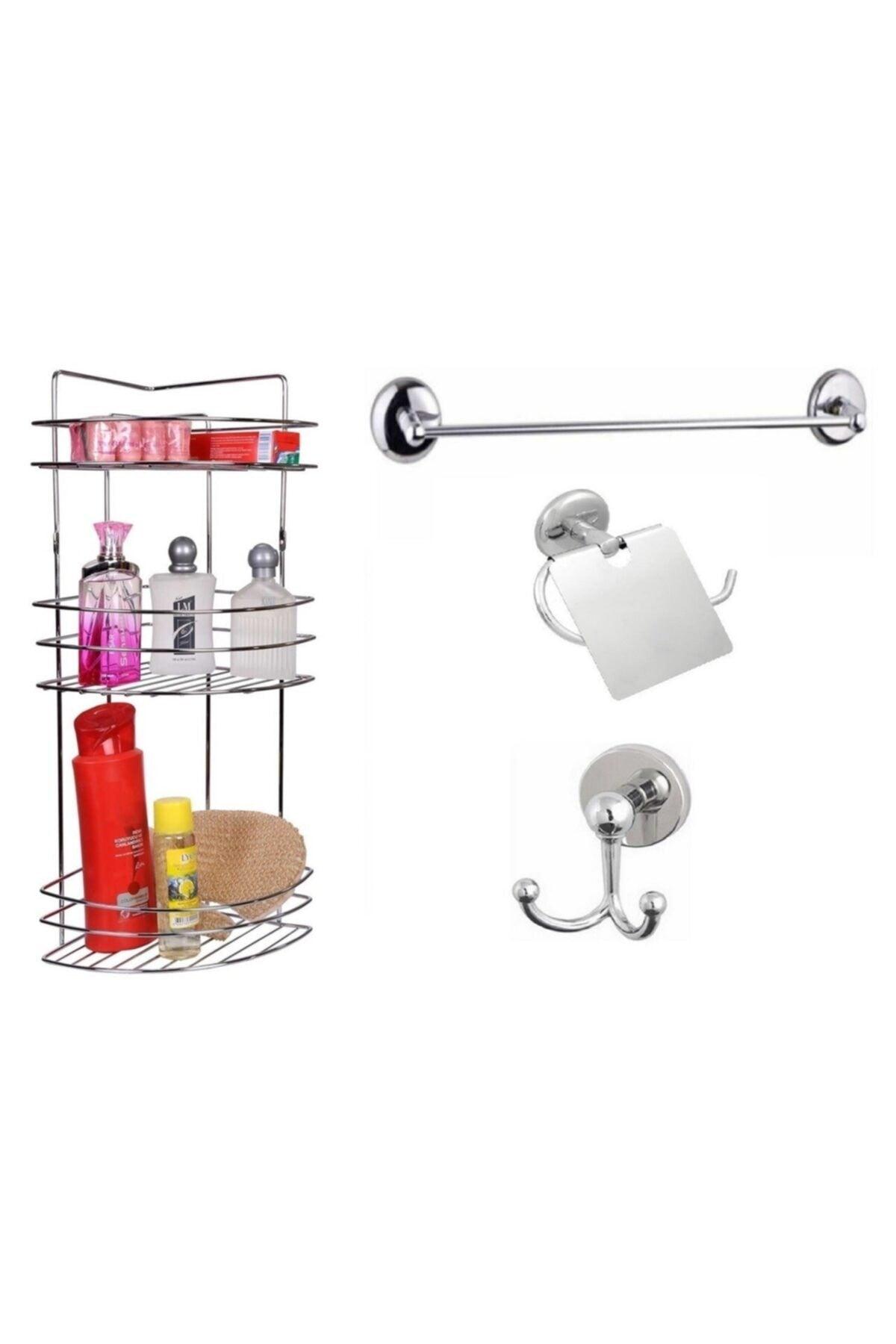 Bathroom Accessory Set 4 Chrome , Stainless Corner Shower Shelf Shampoo Holder Chrome Tk-03 - Swordslife