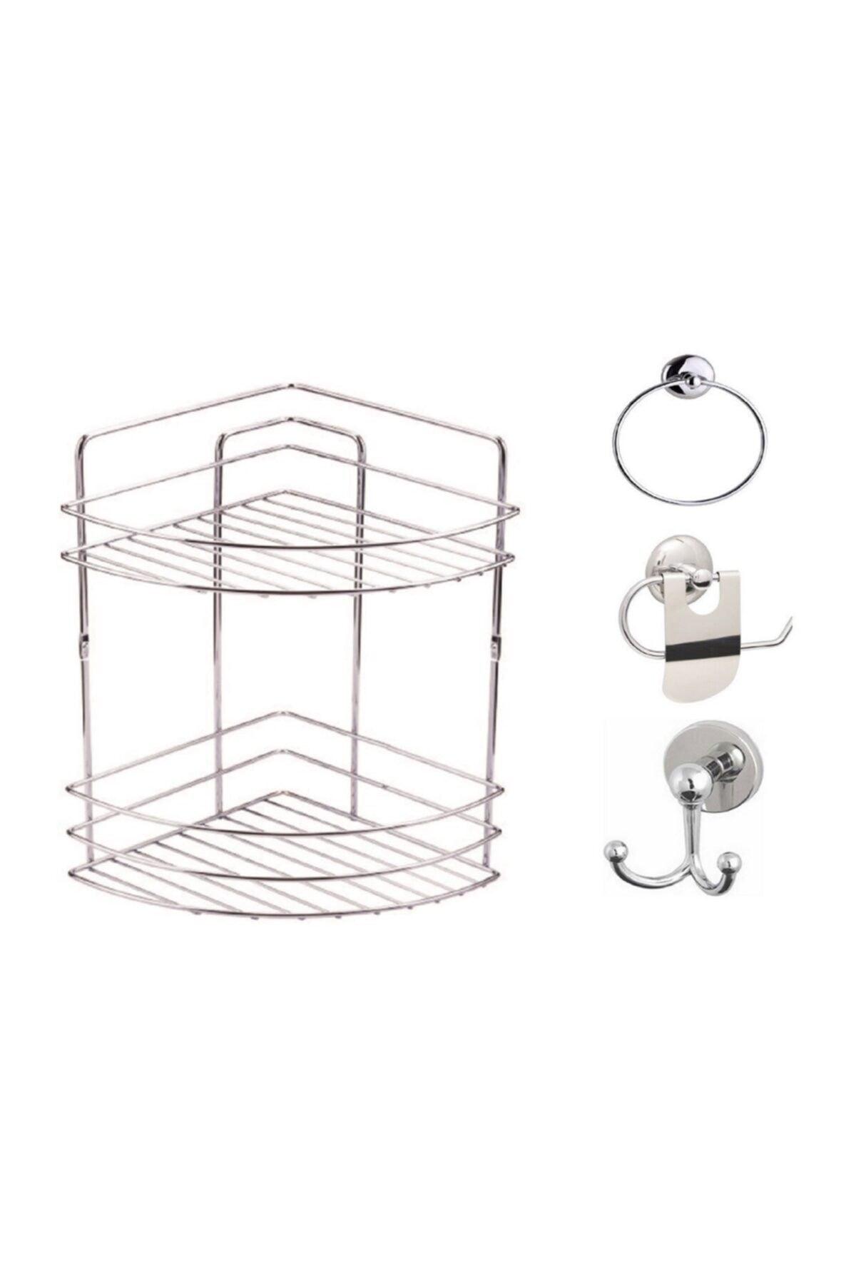 Bathroom Accessory Set 4 Chrome , Stainless Corner Shower Shelf Shampoo Holder Chrome Tk-02 - Swordslife