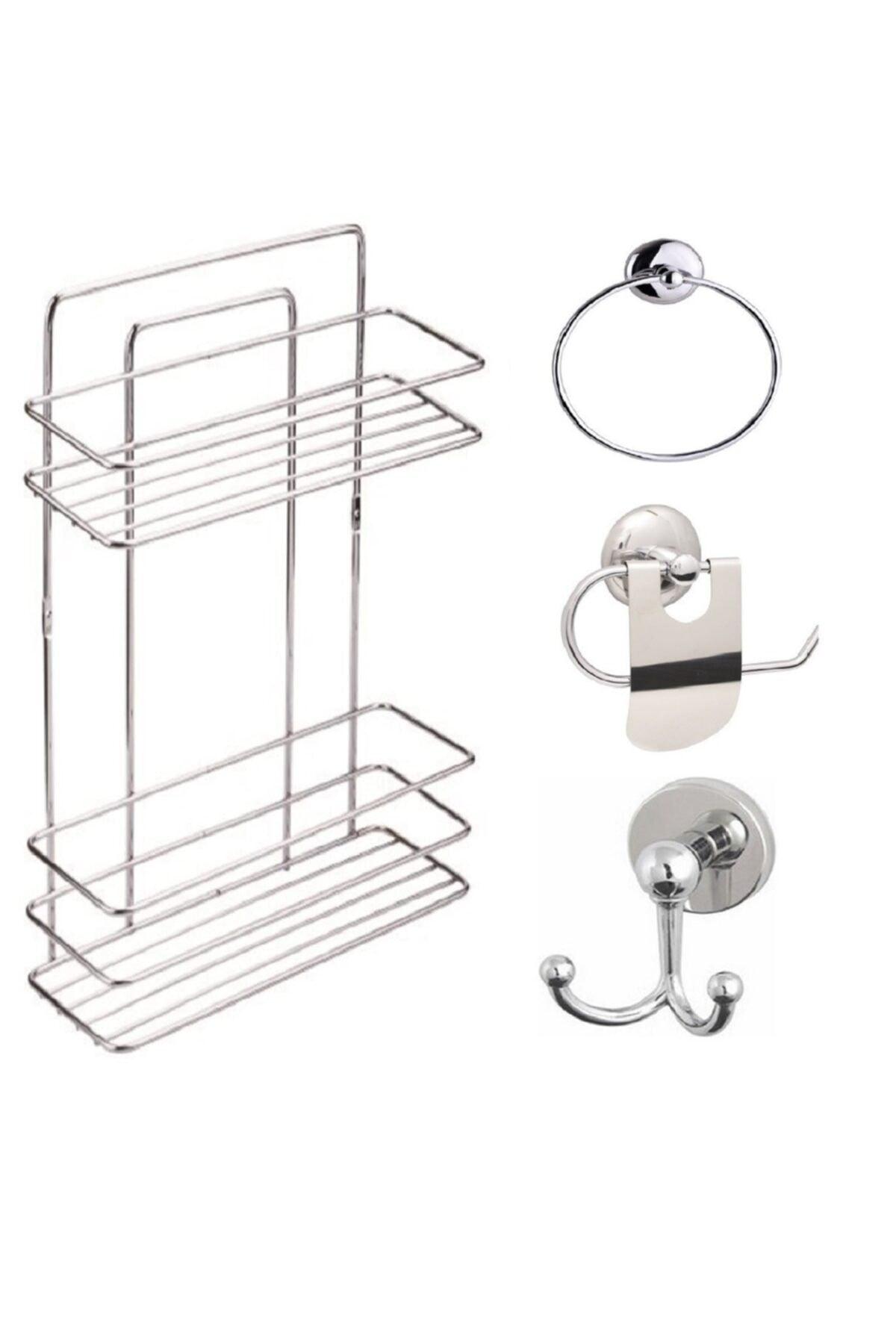 Bathroom Accessory Set 4 Chrome , Stainless Straight Shower Shelf Shampoo Holder Chrome Tş-02 - Swordslife