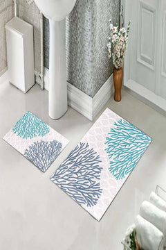 Double-piece bathroom rug set with non-slip sole and antibacterial properties