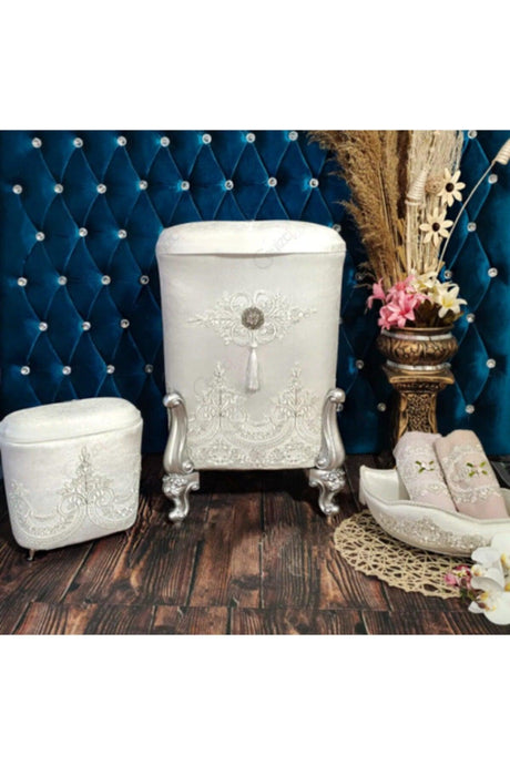 Bathroom Chest, Bathroom Basket Gold Color Embroidered Dirty Basket 3 Pieces - Swordslife