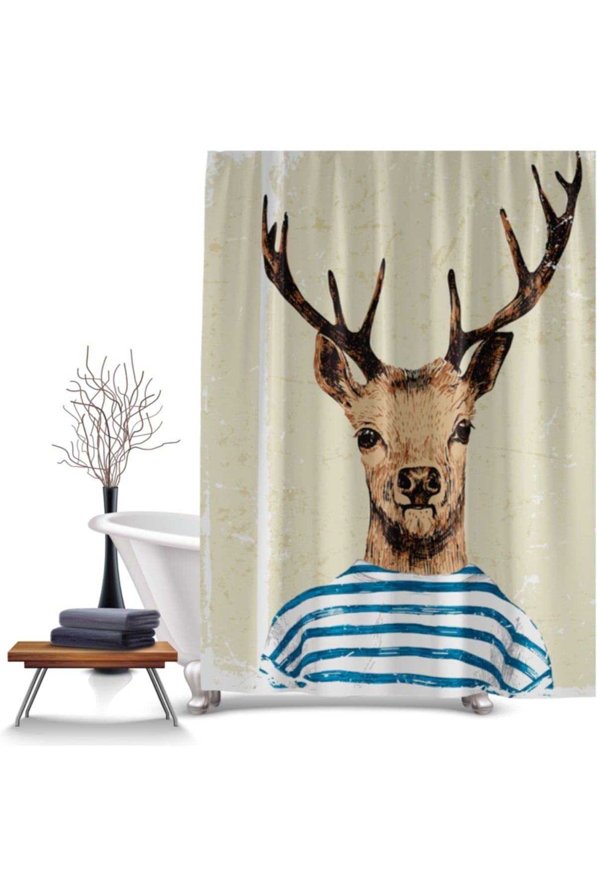 Bathroom Shower Curtain-single Wing Shower Curtain, Digital Printed Luxury Bathtub Curtain Deer Pattern Shower Curtain - Swordslife