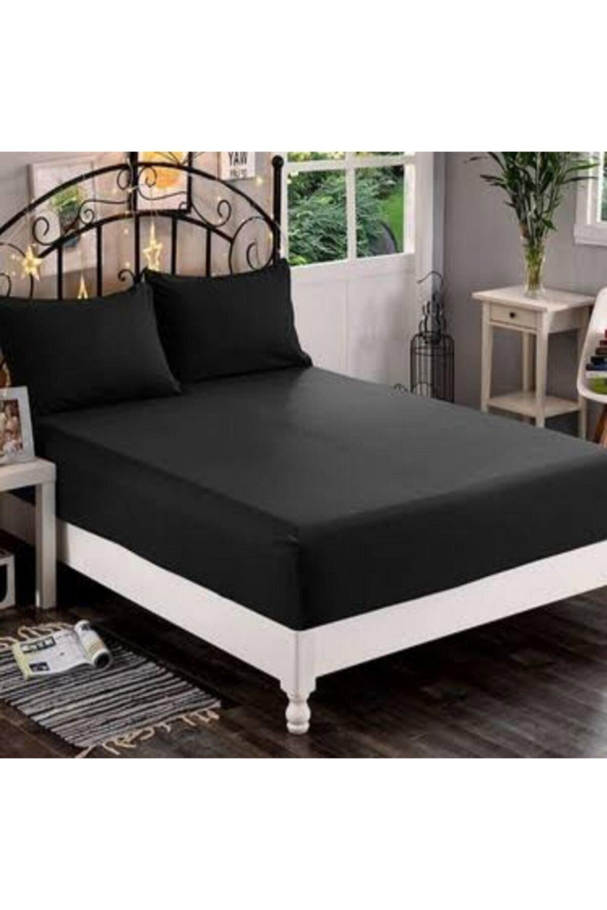 Battal 180x200 Double Elastic Bed Sheet + 2 Pillow Cases Plain Black Ecdüzsyh3 - Swordslife