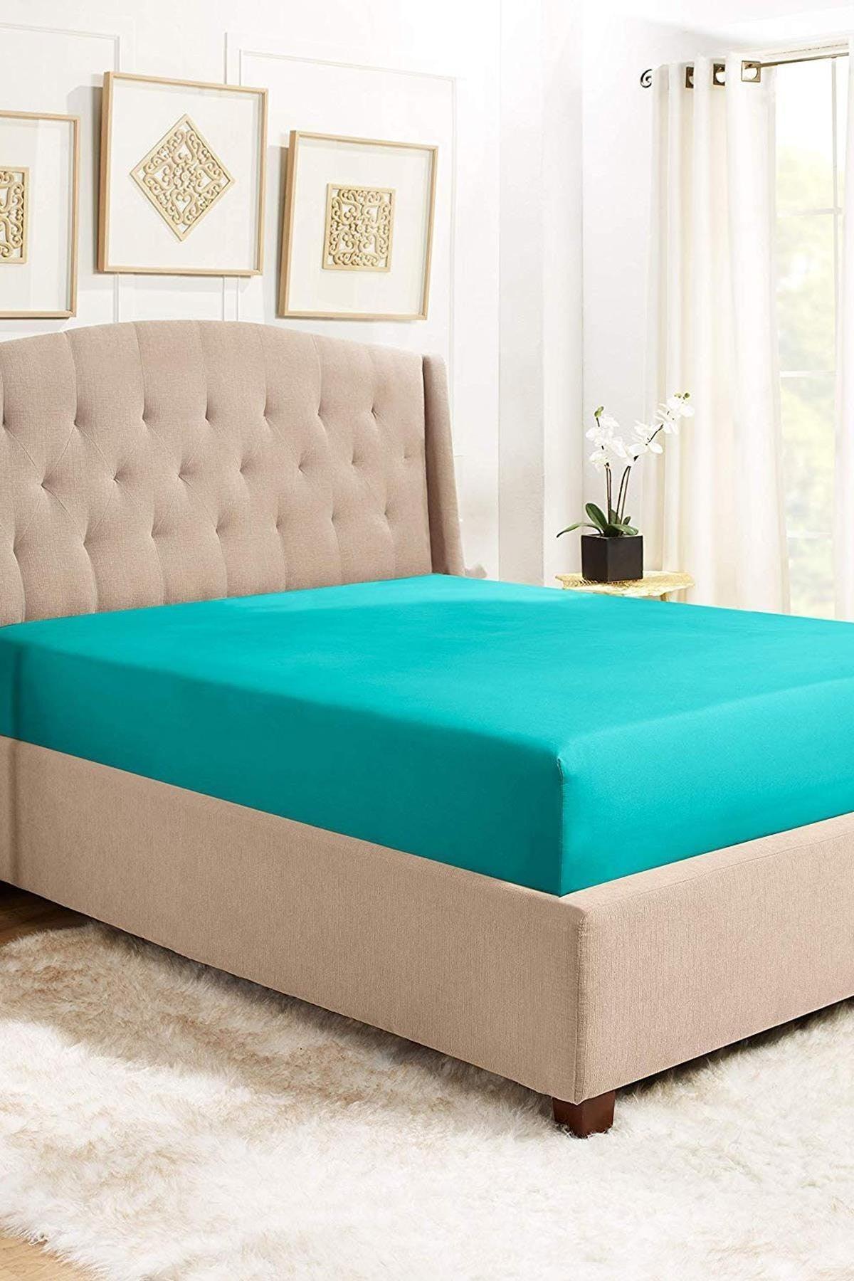 Oversized Elastic Combed Cotton Bed Sheet | Turquoise - Swordslife
