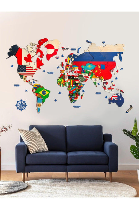 Wooden World Map with Flags - Swordslife