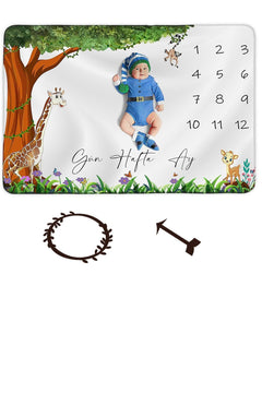 Soft fleece baby memory blanket with felt frame for monthly photo shoots