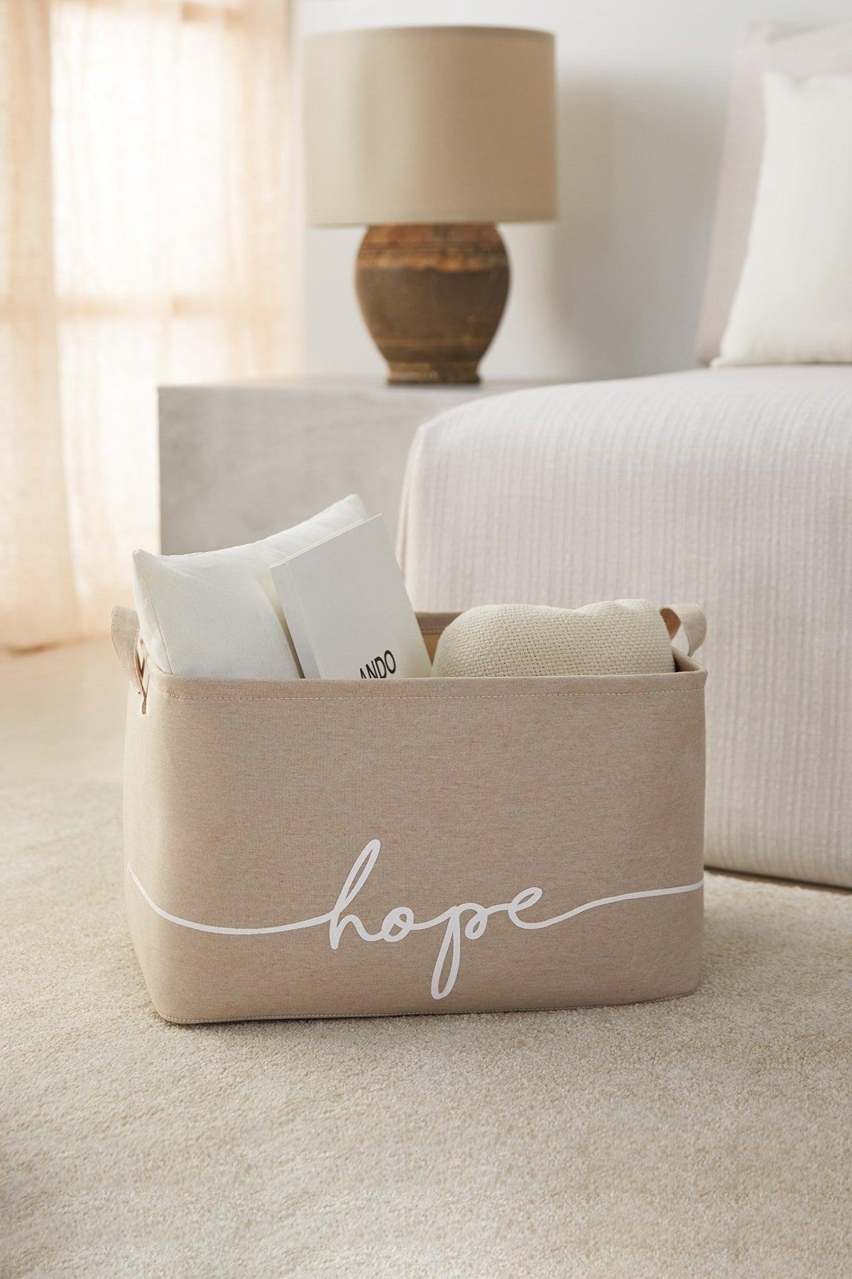 Beige Hope Printed Rectangular Basket //42x31x25