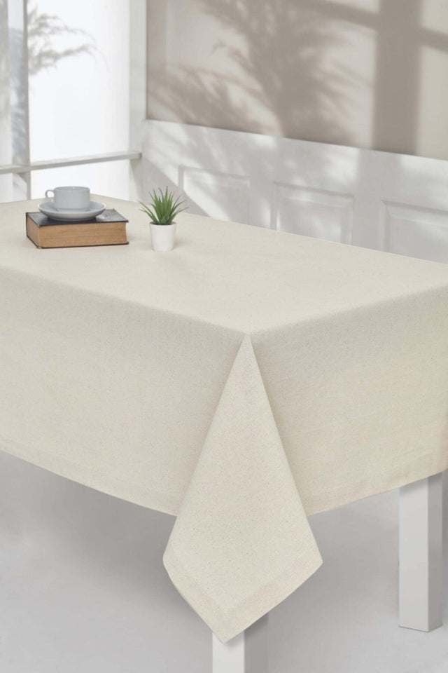 Beige Plain Buldan Linen Authentic Table Cloth - Swordslife