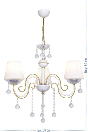 Berfin Triple White Yellow Special Static Painted Stainless Gold Stone Chandelier - Swordslife