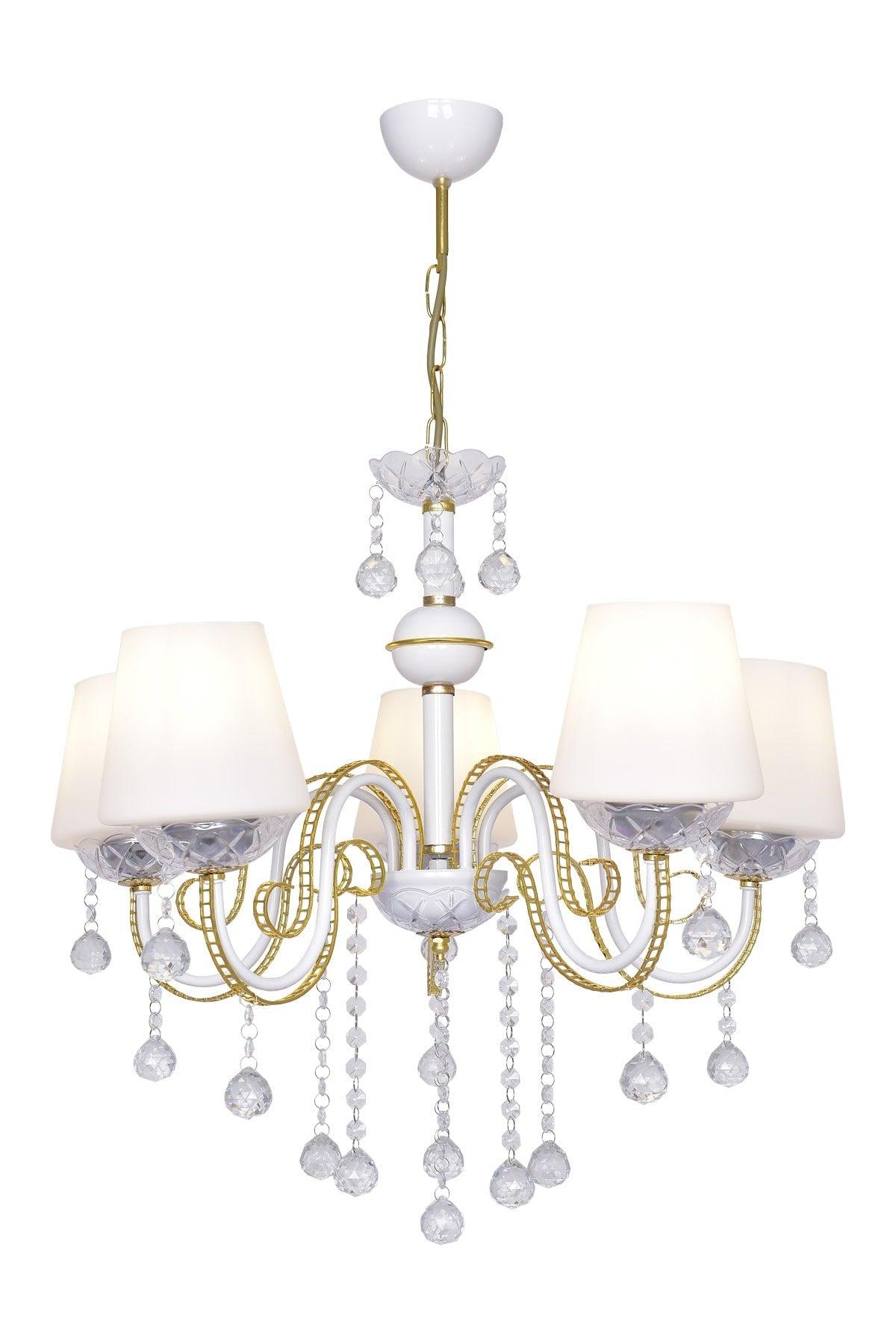 Berfin 5 Piece White Yellow Special Static Painted Stainless Gold Stone Chandelier - Swordslife
