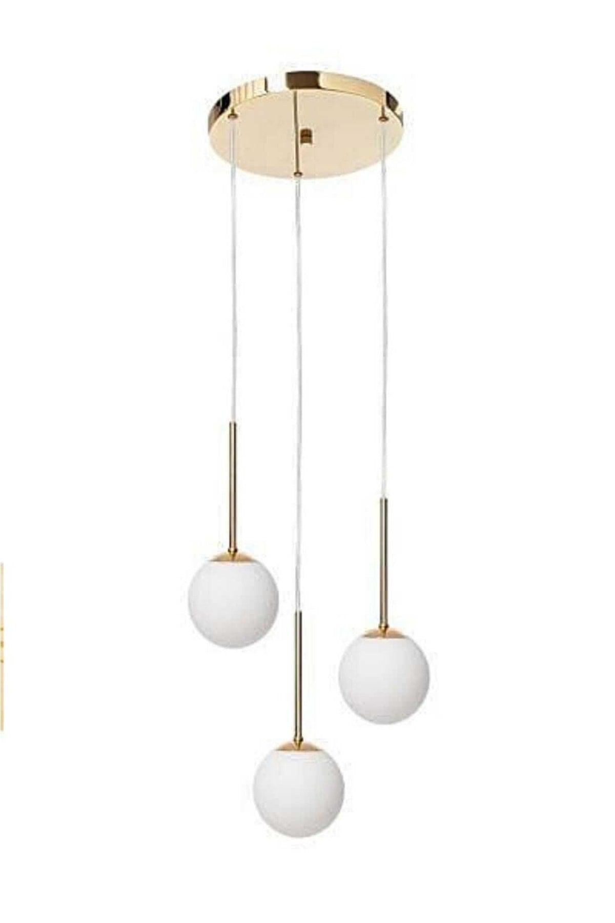 Beril 3 Pcs Gold Modern Chandelier (white Glass) - Swordslife