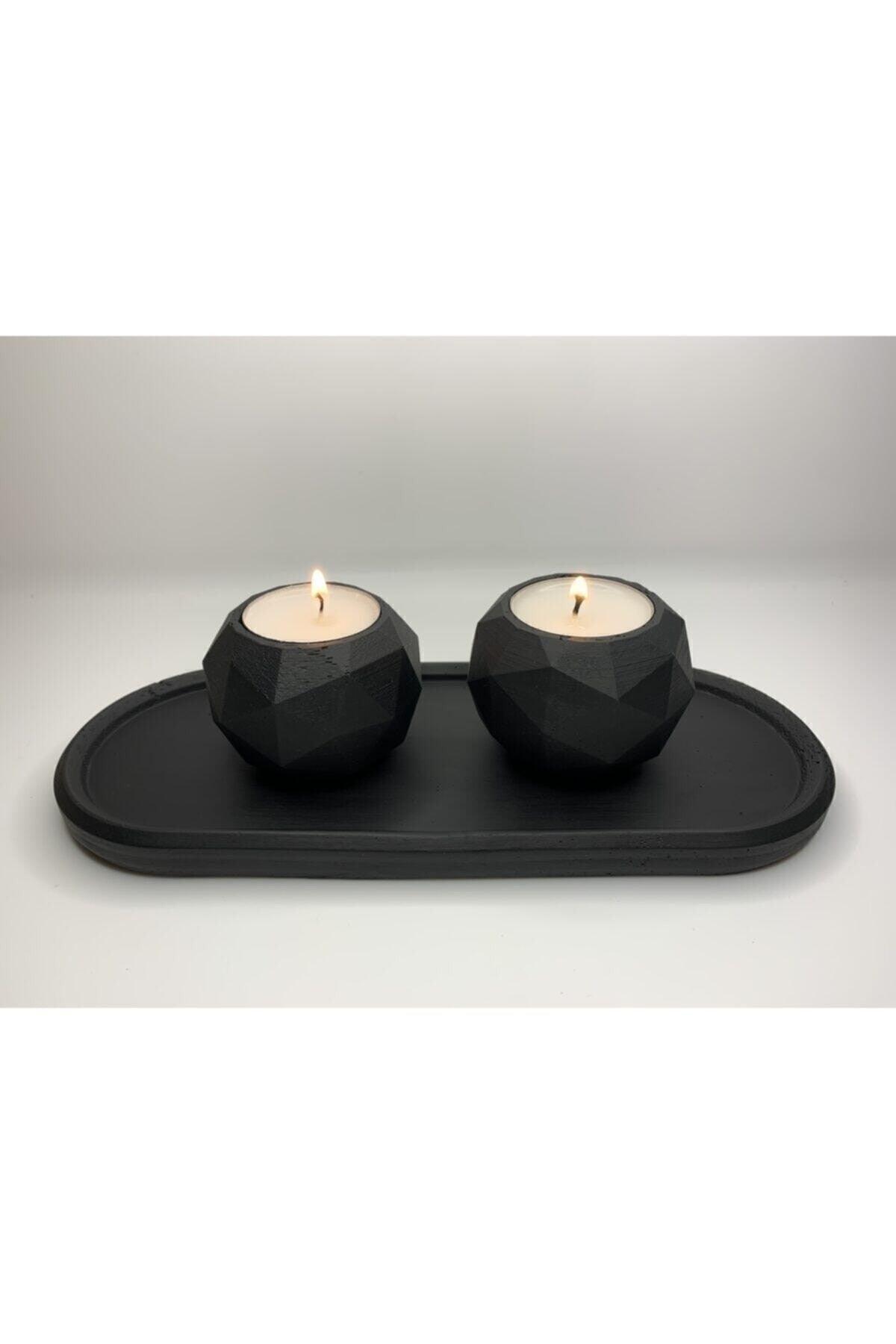 Concrete Handmade Black Candle Holder Set - Swordslife