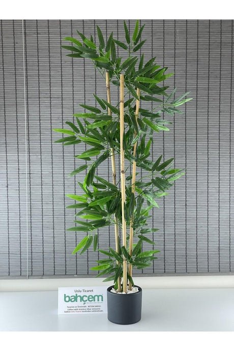 Artificial Dense Leaf Decorative Bamboo Tree With Concrete Pot 3 Trunks 110cm - Swordslife