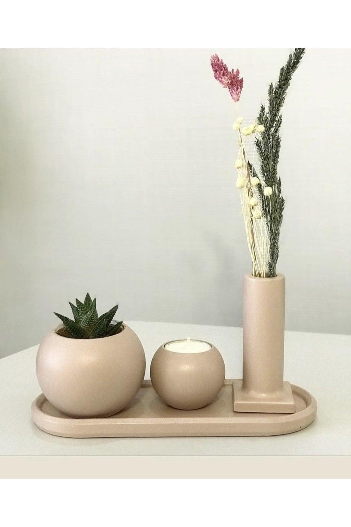 Concrete Tray Flowerpot Candle Holder And Candlestick Set - Swordslife