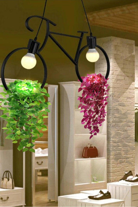 Bicycle Flowerpot Metal Chandelier Decorative New Trend Balcony Pendant Flowerpot Lamp For Cafe Hotel Camellia - Swordslife