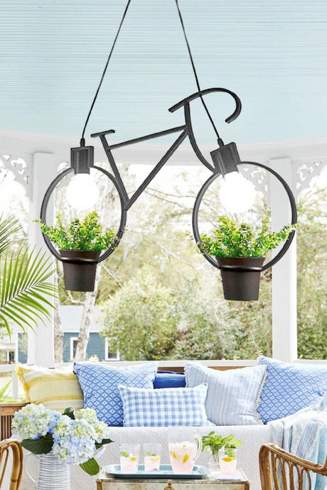 Bicycle Flowerpot Metal Chandelier Decorative New Trend Balcony Pendant Flowerpot Lamp For Cafe Hotel Camellia - Swordslife