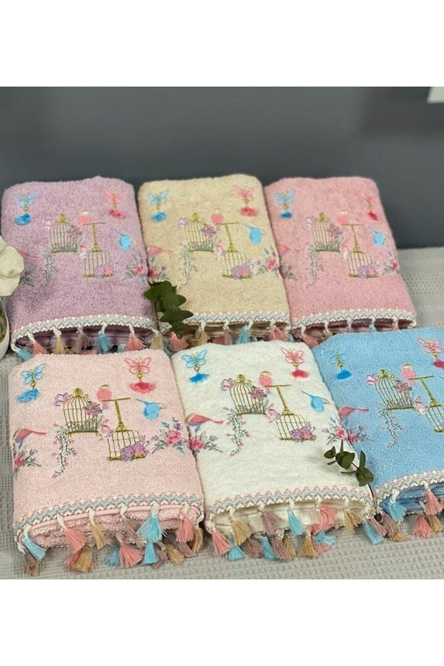 Bird Cage Embroidered Cotton Tassel 6 Pcs 30x50