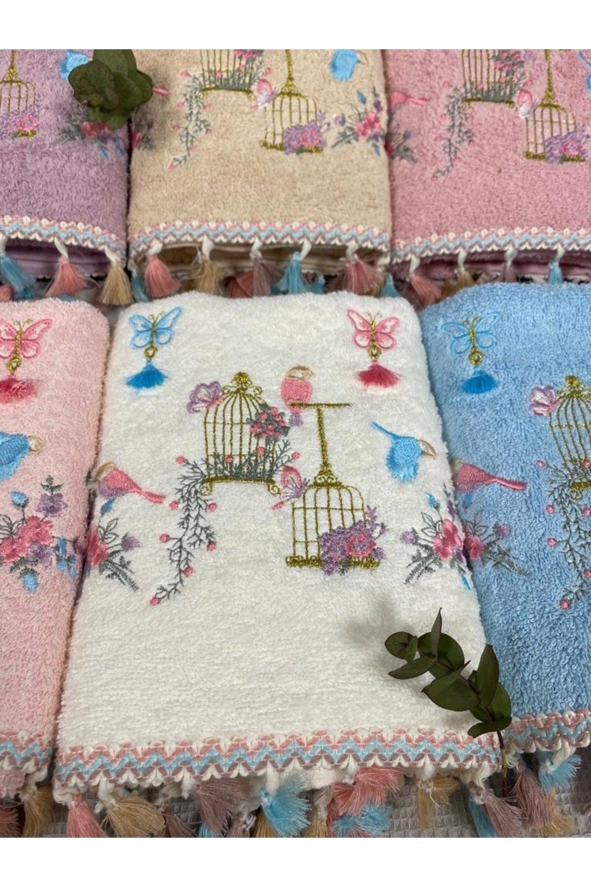 Bird Cage Embroidered Cotton Tassel 6 Pcs 30x50