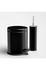 Black 3 lt Pedal Dustbin Toilet Brush Set With Inner Plastic Bucket - Swordslife