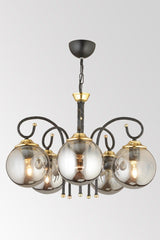 Black Azra 5 Piece Smoked Globe Glass Downward Facing Luxury Chandelier - Swordslife