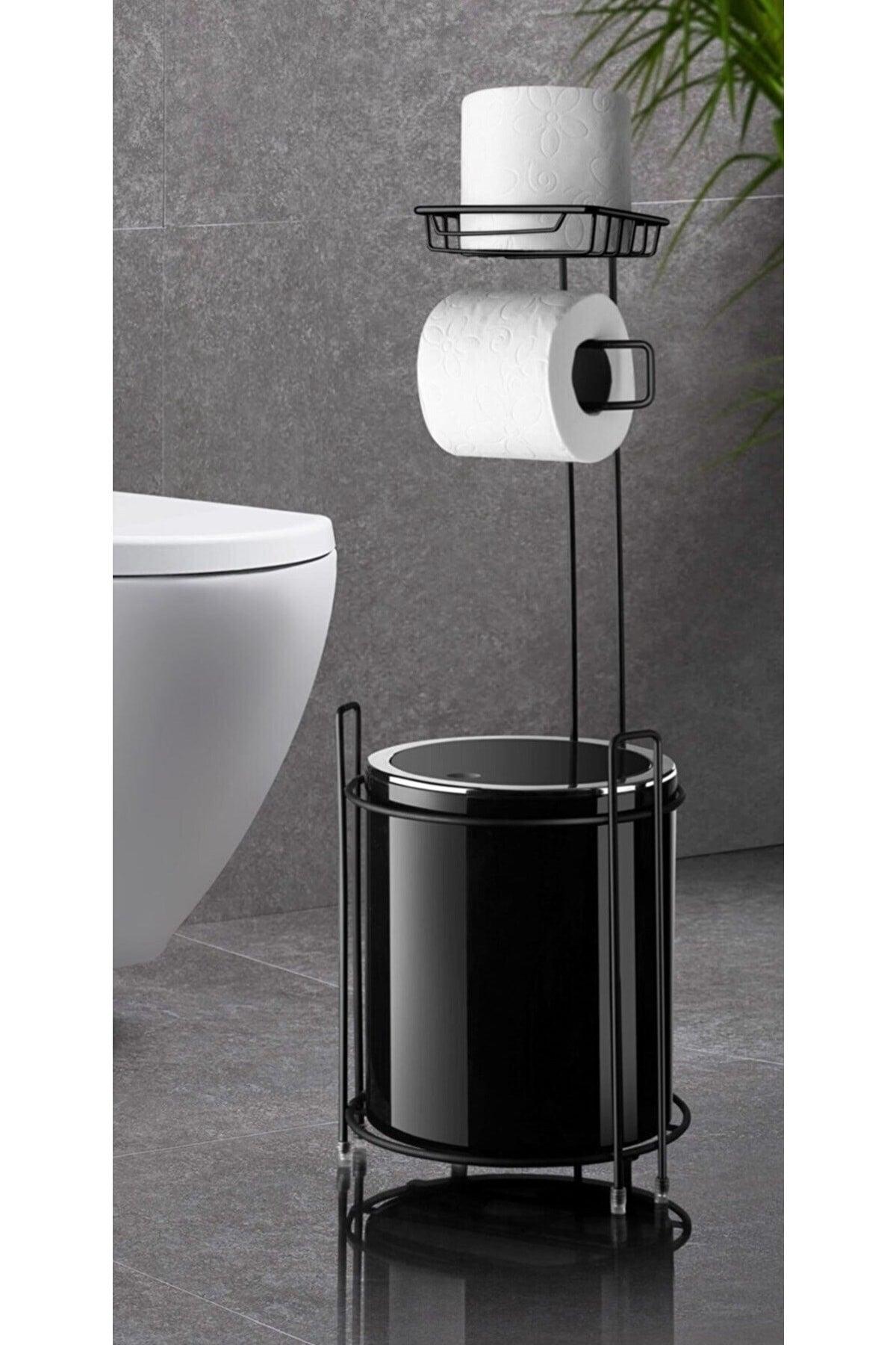 Black Backed Wc Paper Holder And Round Black Dustbin As-755s - Swordslife