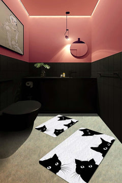Non-Slip Antibacterial Bath Mat Set in Black