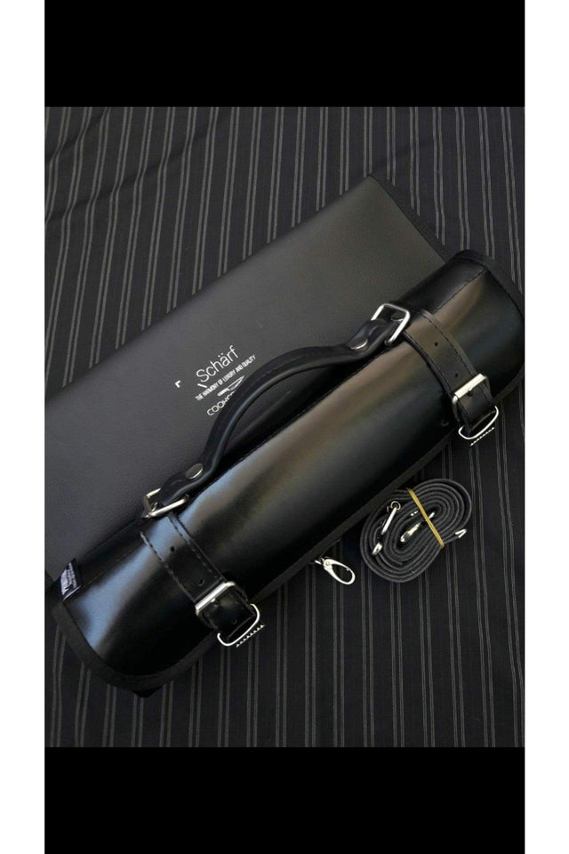 Black Chef Roll Bag Leather Knife Carrying Case