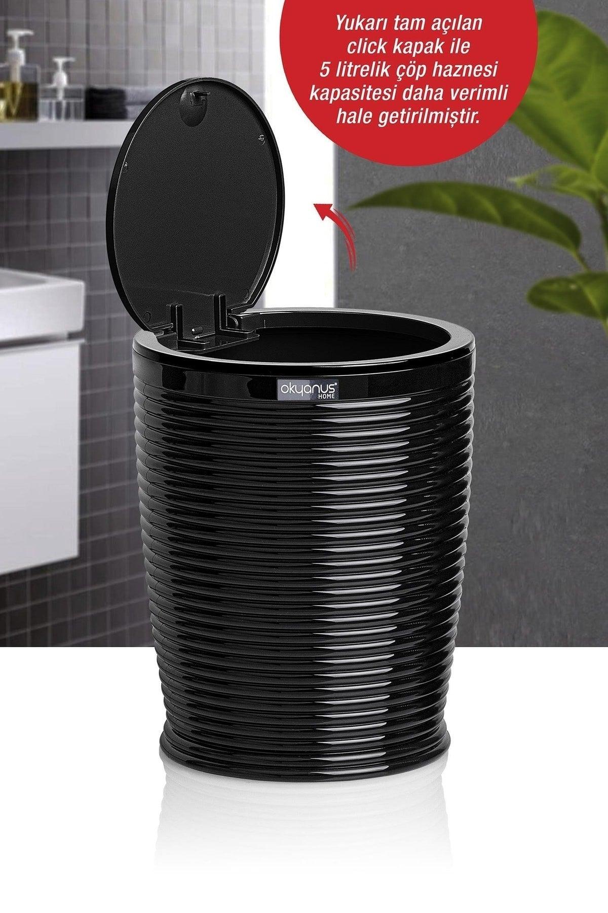 Black Click Lid Elegans Round Dustbin - Swordslife