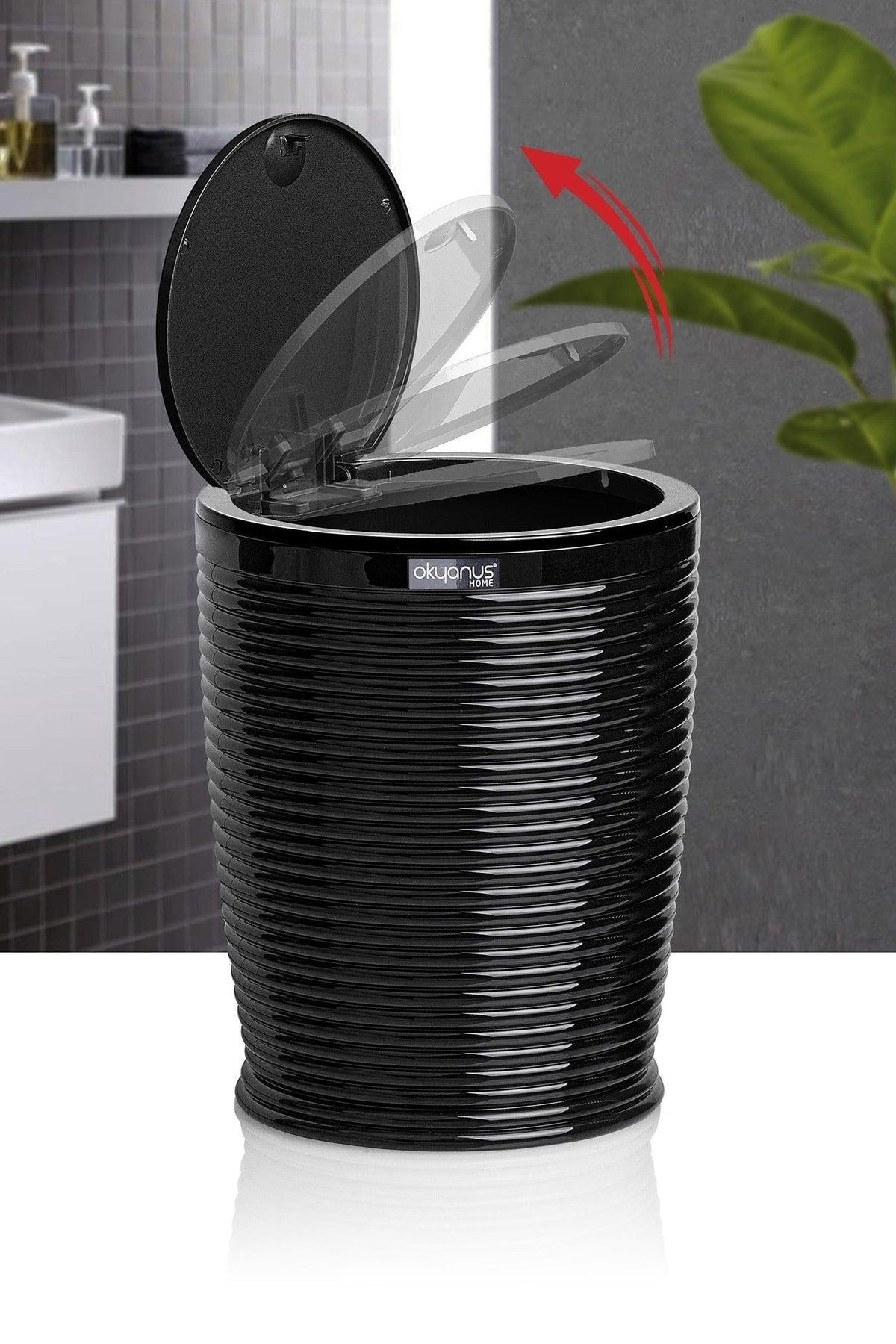 Black Click Lid Elegans Round Dustbin - Swordslife
