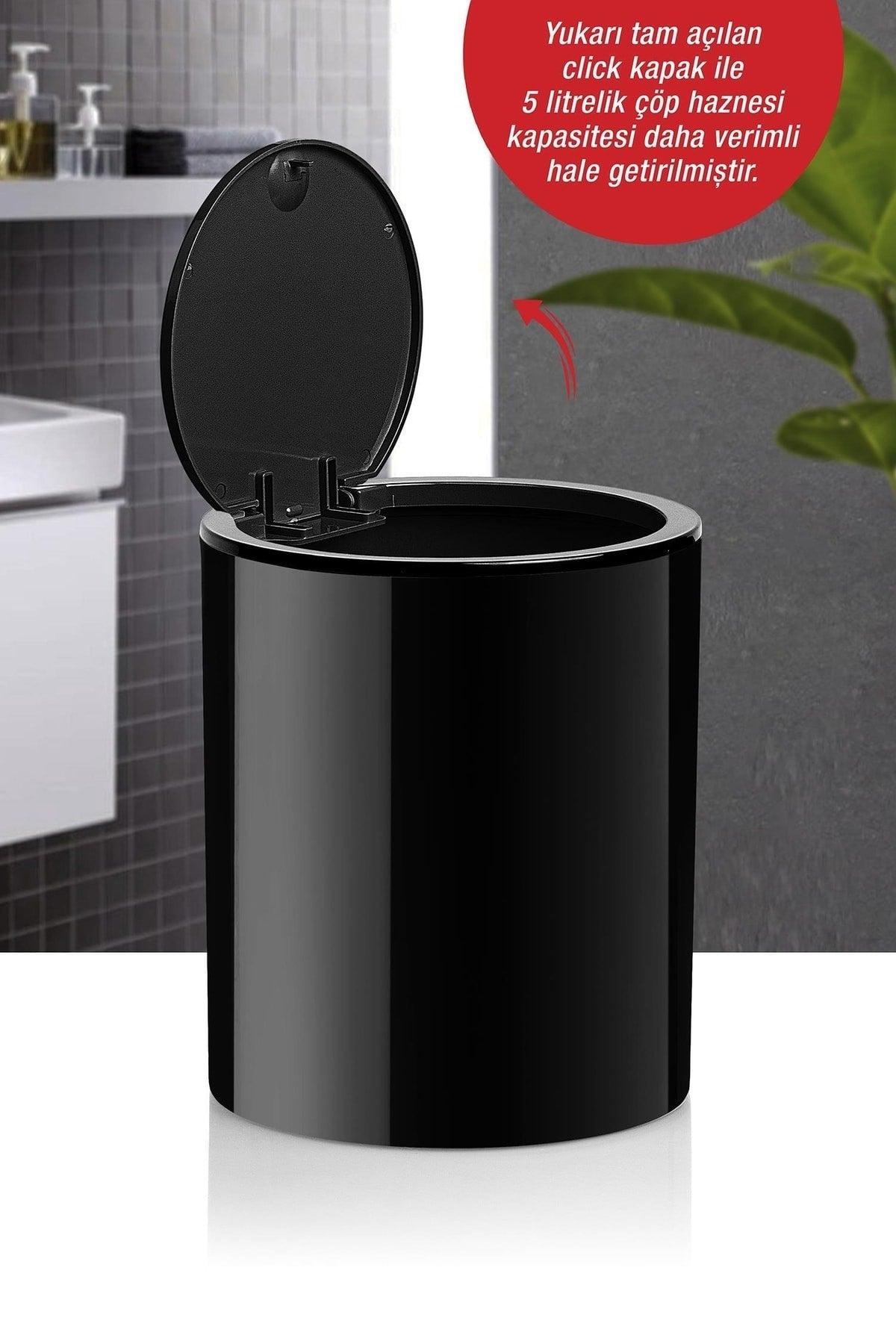 Black Click Lid Round Dustbin - Swordslife